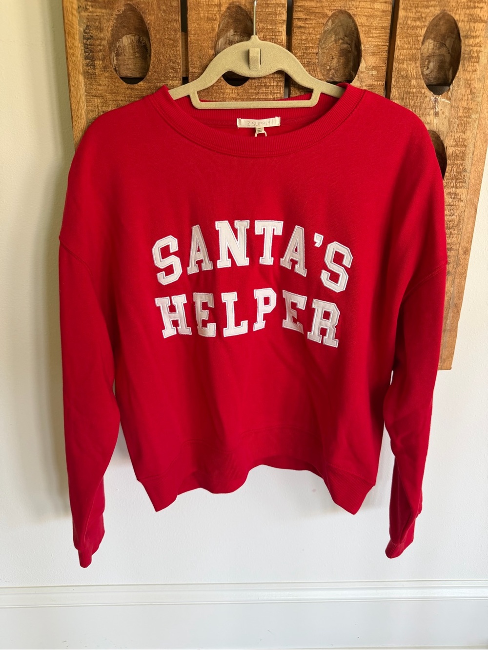 Z Supply Red "Santa's Helper" Crewneck Sweatshirt